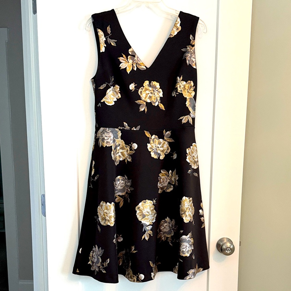 White House Black Market Black and Gold Floral Dress